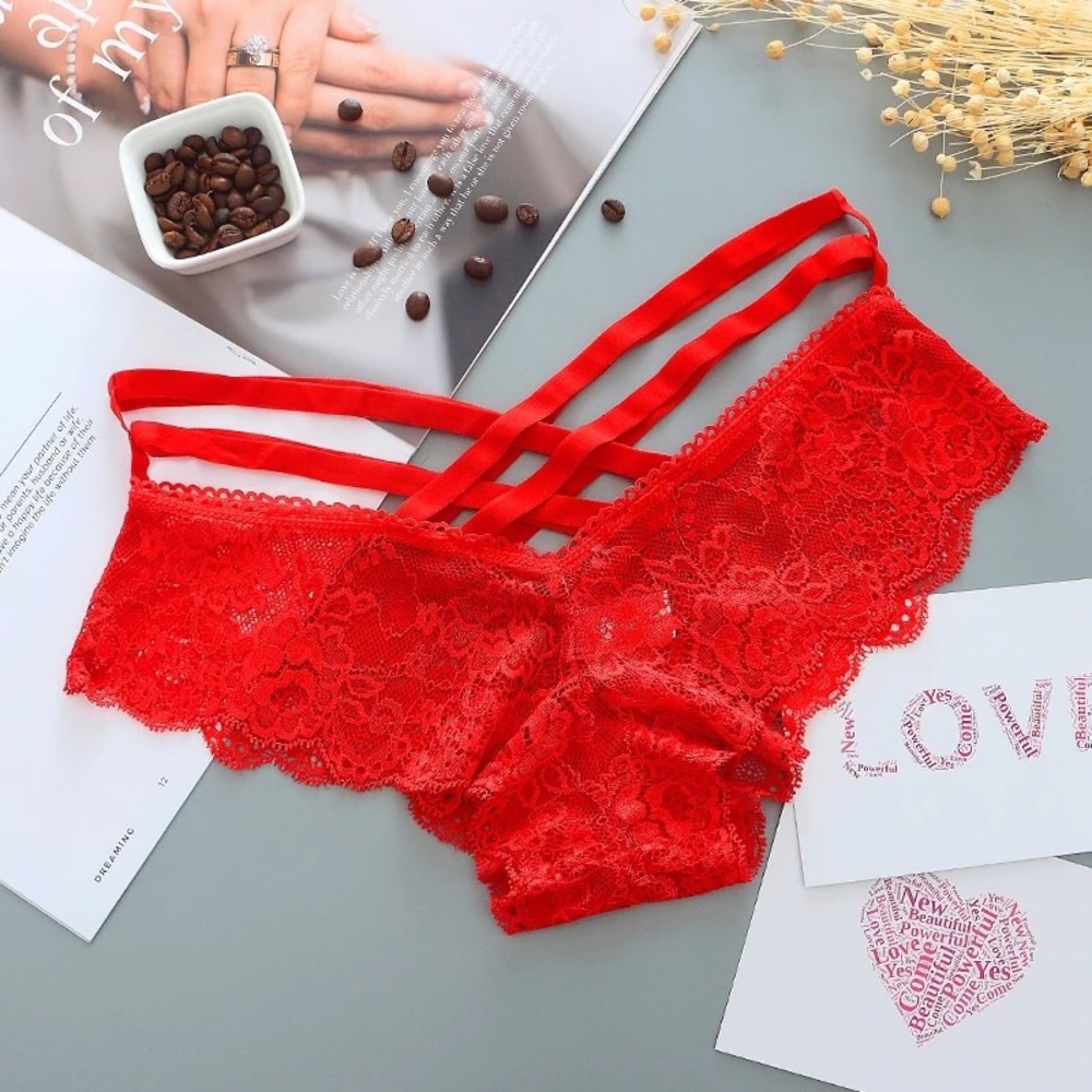 New Medium Red Floral Lace Cheeky Panties NWT